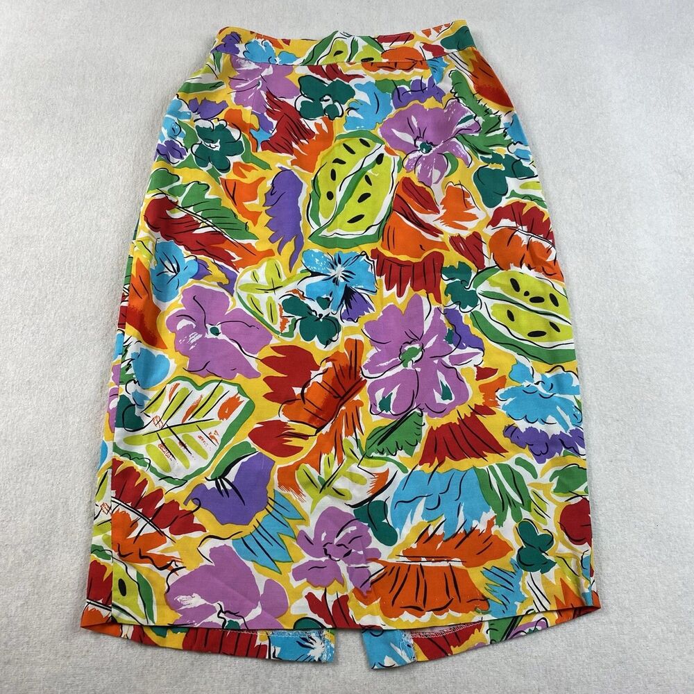 Vtg 90s Rumours Womens Floral Rayon Pencil Skirt 7/8 S M Colorful Artsy USA